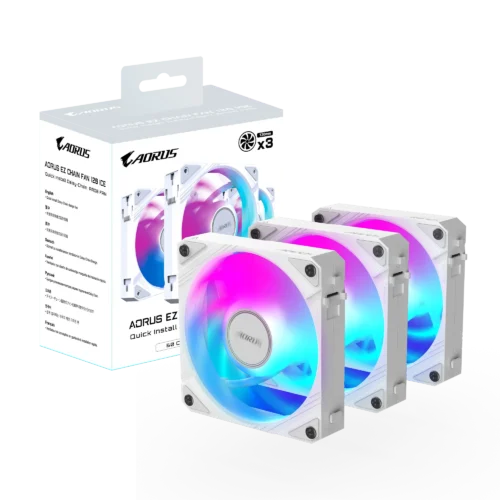AORUS EZ CHAIN FAN 120 ICE 120mm ARGB Fan Triple Pack Hydraulic Dynamic Bearing White - GP-ECFAN1203-ICE