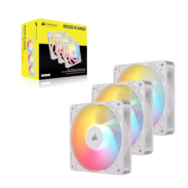 CORSAIR RS120-R ARGB 120mm PWM Reverse Fan Triple Pack Magnetic Dome Bearing White - CO-9050197-WW