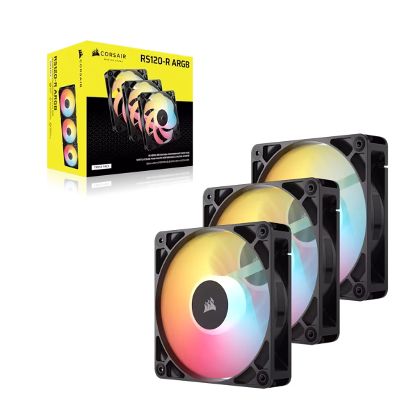 CORSAIR RS120-R ARGB 120mm PWM Reverse Fan Triple Pack Magnetic Dome Bearing Black - CO-9050196-WW