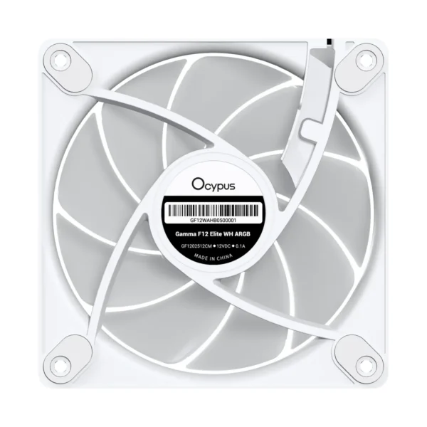 Ocypus Gamma F12 Elite ARGB 3-in-1 120mm PWM Chassis Fan White with Transparent Frame - GAMMA-F12-WH3AM00E-GL