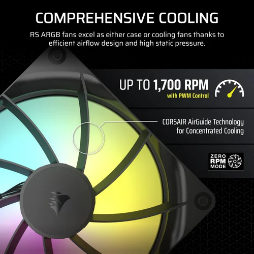 8 CORSAIR RS140 ARGB 140mm PWM Fan Dual Pack Magnetic Dome Bearing AirGuide Technology - CO-9050183-WW