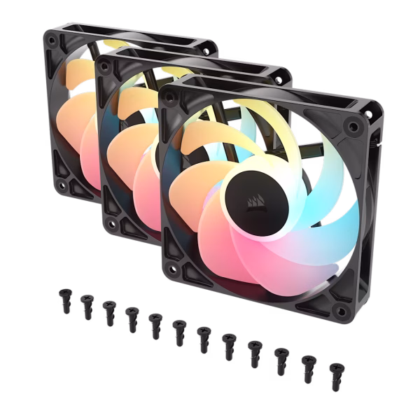 CORSAIR RS120-R ARGB 120mm PWM Reverse Fan Triple Pack Magnetic Dome Bearing Black - CO-9050196-WW