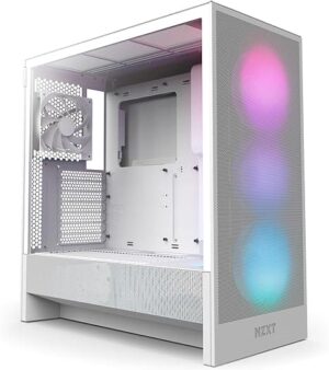 NZXT H5 Flow RGB White (2024) Mid-Tower Case with Tempered Glass and RGB Fans - CC-H52FW-R1