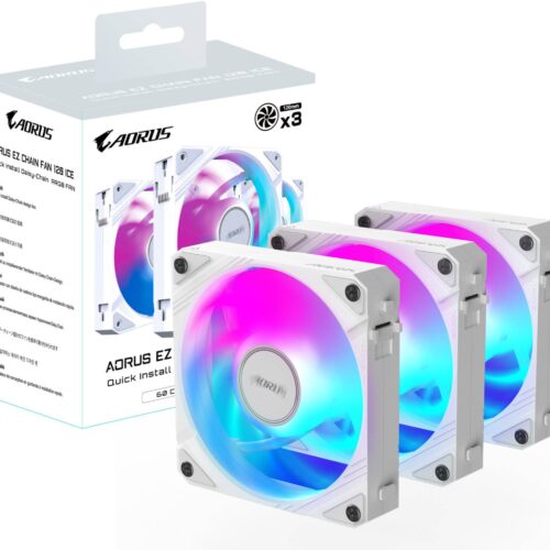 AORUS EZ CHAIN FAN 120 120mm ARGB Fan Triple Pack Hydraulic Dynamic Bearing White - GP-ECFAN1203