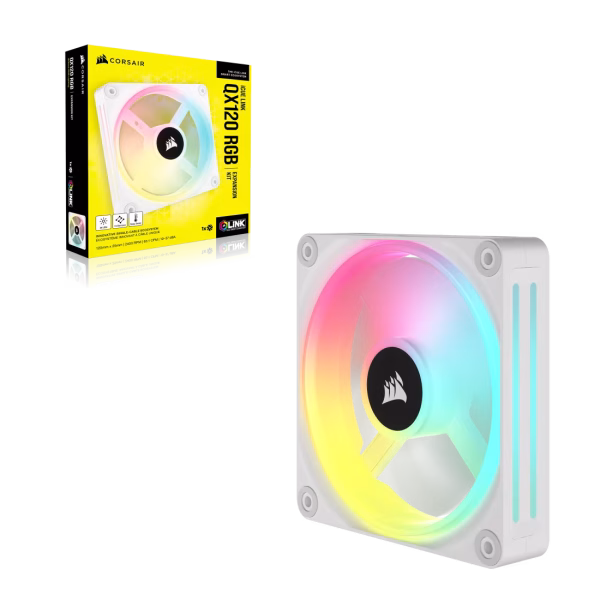 9 CORSAIR iCUE LINK QX120 RGB White 120mm PWM Fan Expansion Kit Magnetic Dome Bearing - CO-9051005-WW