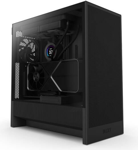 NZXT H5 Flow Black (2024) Mid-Tower Case with Tempered Glass and F120Q Fans - CC-H52FB-01