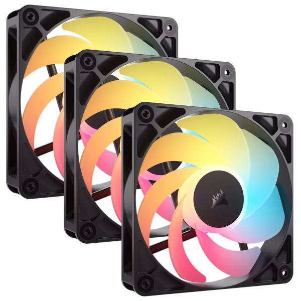 CORSAIR RS120-R ARGB 120mm PWM Reverse Fan Triple Pack Magnetic Dome Bearing Black - CO-9050196-WW
