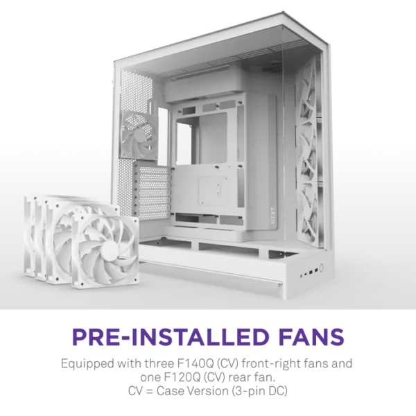 NZXT H9 Flow 2025 White Mid-Tower Case ATX 420mm Radiator Support Tempered Glass - CM-H92FW-01