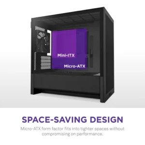 NZXT H3 Flow Black Micro-ATX Case with Tempered Glass and F120Q Fan - CC-H31FB-01