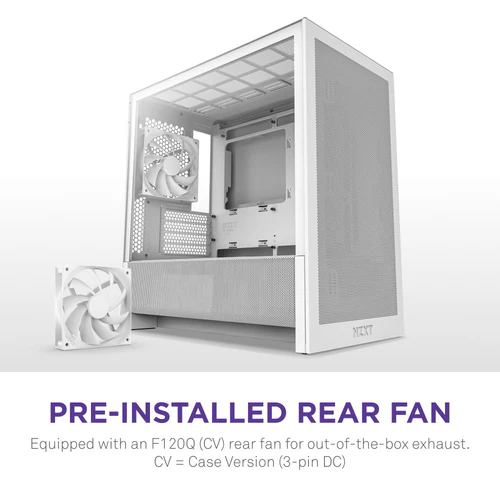 NZXT H3 Flow White Micro-ATX Case with Tempered Glass and F120Q Fan - CC-H31FW-01