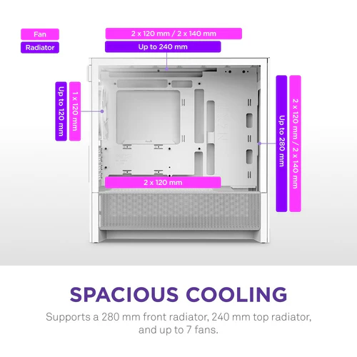 NZXT H3 Flow White Micro-ATX Case with Tempered Glass and F120Q Fan - CC-H31FW-01