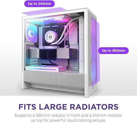 NZXT H5 Flow RGB White (2024) Mid-Tower Case with Tempered Glass and RGB Fans - CC-H52FW-R1