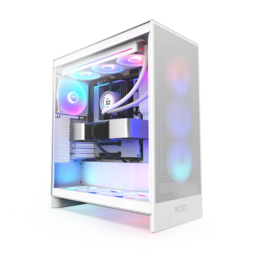NZXT H7 Flow RGB 2024 White Mid-Tower Case ATX 420mm Radiator Support Tempered Glass - CM-H72FW-R1