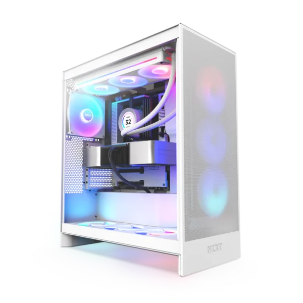 NZXT H7 Flow RGB 2024 White Mid-Tower Case ATX 420mm Radiator Support Tempered Glass - CM-H72FW-R1