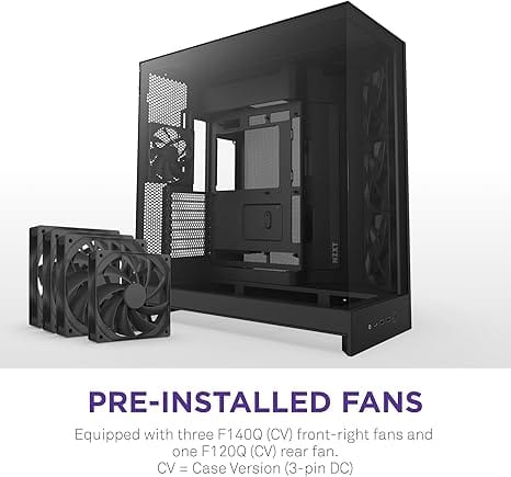 NZXT H9 Flow 2025 Black Mid-Tower Case ATX 420mm Radiator Support Tempered Glass - CM-H92FB-01