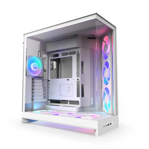 NZXT H9 Flow RGB+ White Mid-Tower Case ATX 420mm Radiator Support Tempered Glass - CM-H92FW-P1