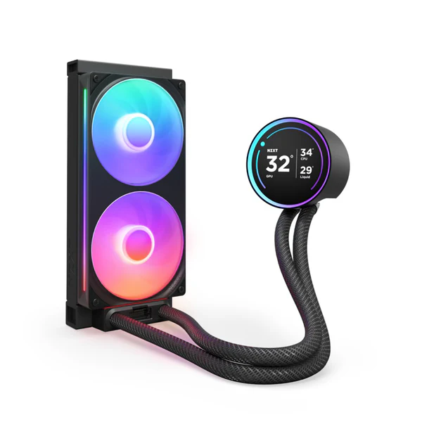 NZXT Kraken Elite RGB 240mm Black AIO Liquid Cooler with 2.72-Inch IPS LCD Display and F240 RGB Core Fan - RL-KR24E-B2