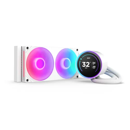 NZXT Kraken Elite RGB 240mm White AIO Liquid Cooler with 2.72-Inch IPS LCD Display and F240 RGB Core Fan - RL-KR24E-W2