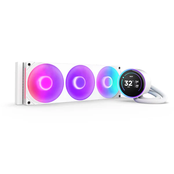 NZXT Kraken Elite RGB 360mm White AIO Liquid Cooler with 2.72-Inch IPS LCD Display and F360 RGB Core Fan - RL-KR36E-W2