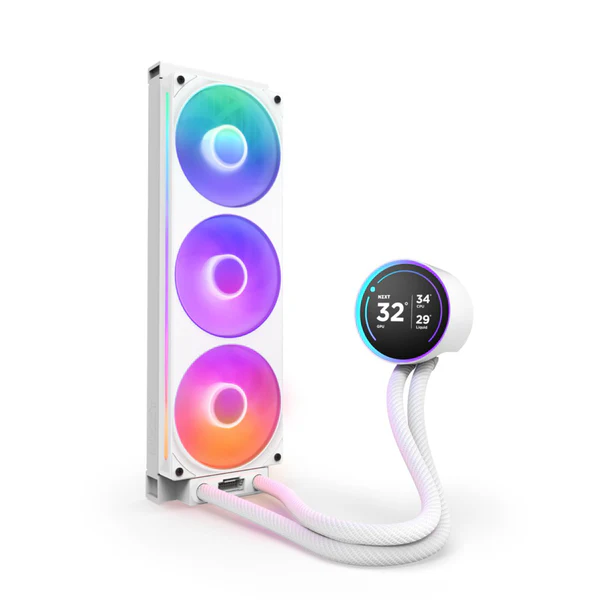 NZXT Kraken Elite RGB 360mm White AIO Liquid Cooler with 2.72-Inch IPS LCD Display and F360 RGB Core Fan - RL-KR36E-W2