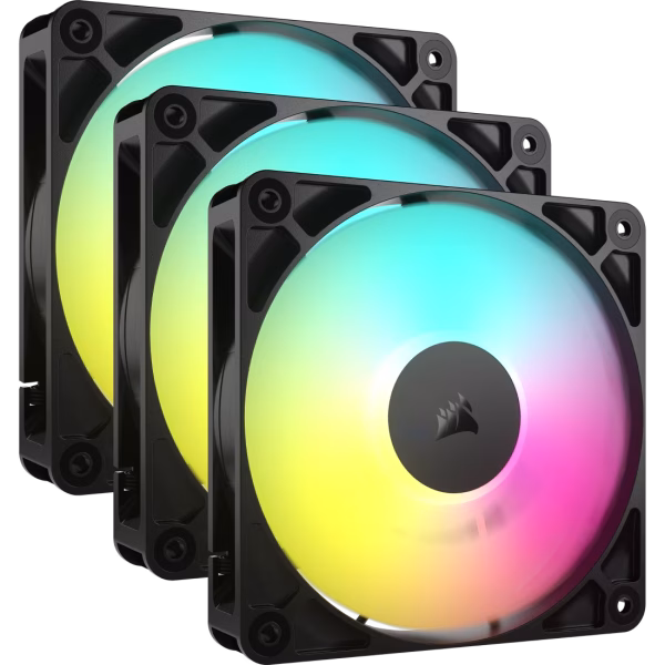 CORSAIR RS120 ARGB 120mm  Black PWM Fan Triple Pack Magnetic Dome Bearing AirGuide Technology - CO-9050181-WW