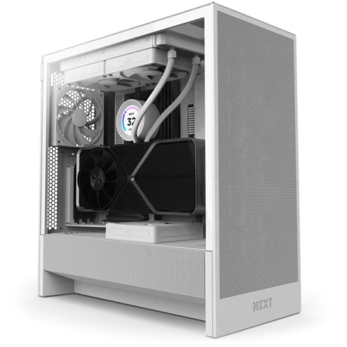 NZXT H5 Flow White (2024) Mid-Tower Case with Tempered Glass and F120Q Fans - CC-H52FW-01