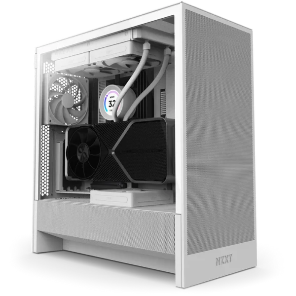 NZXT H5 Flow White (2024) Mid-Tower Case with Tempered Glass and F120Q Fans - CC-H52FW-01