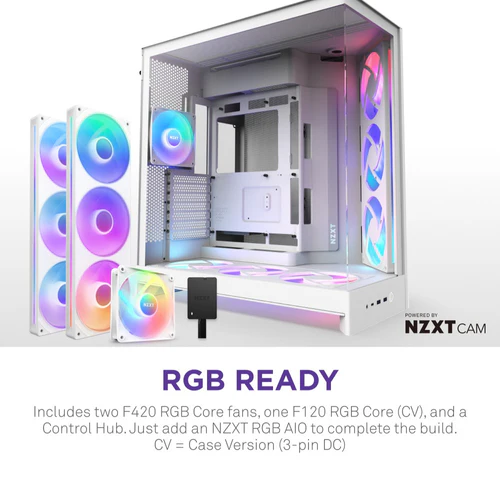NZXT H9 Flow RGB+ White Mid-Tower Case ATX 420mm Radiator Support Tempered Glass - CM-H92FW-P1