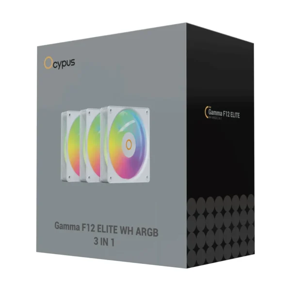 Ocypus Gamma F12 Elite ARGB 3-in-1 120mm PWM Chassis Fan White with Transparent Frame - GAMMA-F12-WH3AM00E-GL