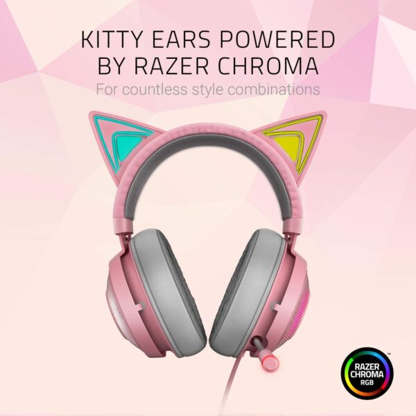 1 Razer Kraken Kitty Quartz Edition USB Gaming Headset with THX 7.1 Spatial Audio and Chroma RGB Kitty Ears - RZ04-02980200-R3M1