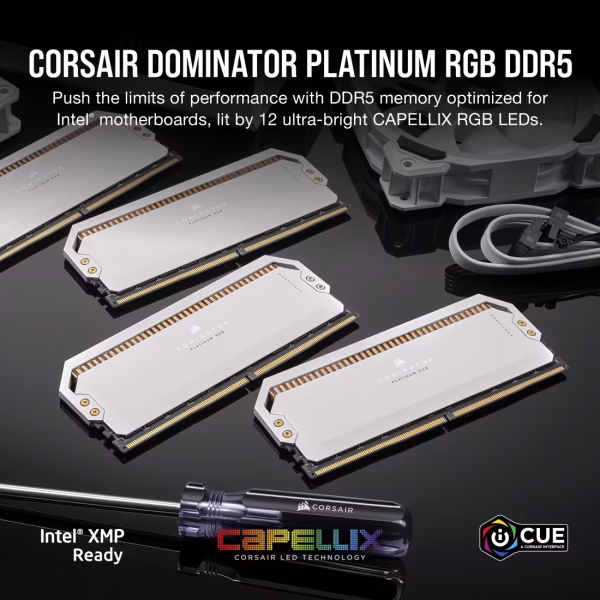 CORSAIR Dominator Platinum RGB 32GB (2x16GB) DDR5 6200MHz C36 Desktop Memory White - CS-CMT32GX5M2X6200C36W