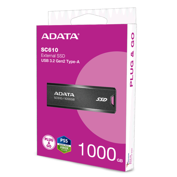 ADATA SC610 1TB External SSD USB 3.2 Gen2 Portable Black - AD-SC610-1000G-CBK/RD