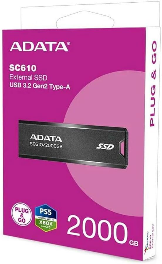 ADATA SC610 External SSD 2TB USB 3.2 Gen 2 550MB/s Read Speed Black - SC610-2000G-CBK/RD