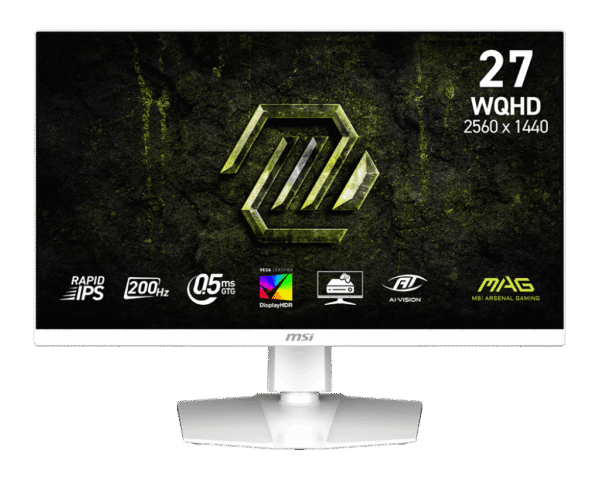 MSI MAG 274QRFW E20 - 27" Rapid IPS WQHD 2560×1440 200Hz 0.5ms HDR400 White Gaming Monitor with Adaptive-Sync and AI Vision