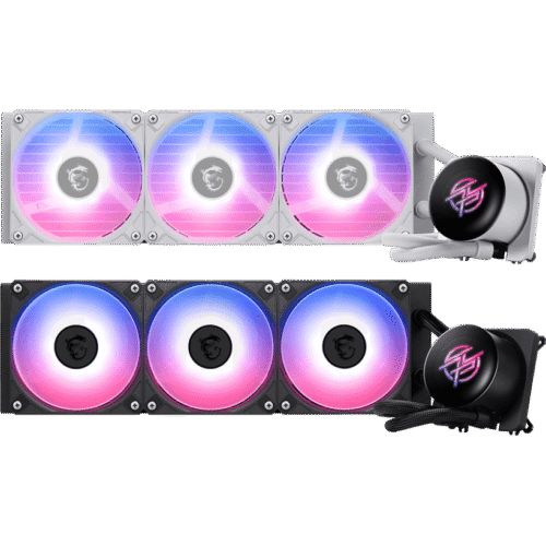 MSI MPG CORELIQUID P13 360 Black / White — 360mm ARGB GEN2 AIO Liquid Cooler with 2.1” IPS LCD Display, CycloBlade 9 Fans, Streamline Hidden Cabling, and Full-Plane Copper Base