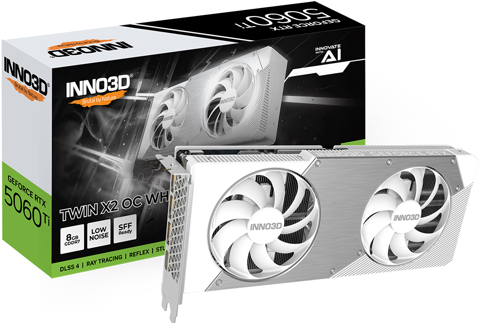 INNO3D GeForce RTX 5060 Ti TWIN X2 OC WHITE 8GB GDDR7 128-bit Graphics Card – N506T2-08D7X-193...