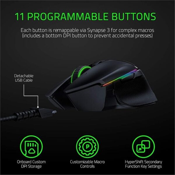 Razer Basilisk Ultimate Wireless Gaming Mouse 20000 DPI Focus+ Optical Sensor 11 Programmable Buttons with Charging Dock - RZ01-03170100-R3A1