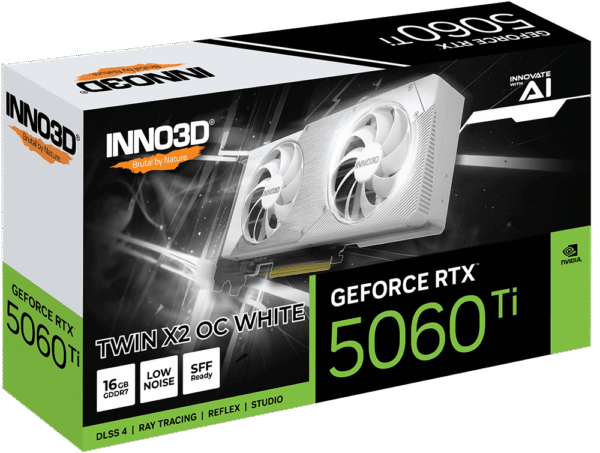 3 INNO3D GeForce RTX 5060 Ti TWIN X2 OC WHITE 16GB GDDR7 Graphics Card - N506T2-16D7X-191073W