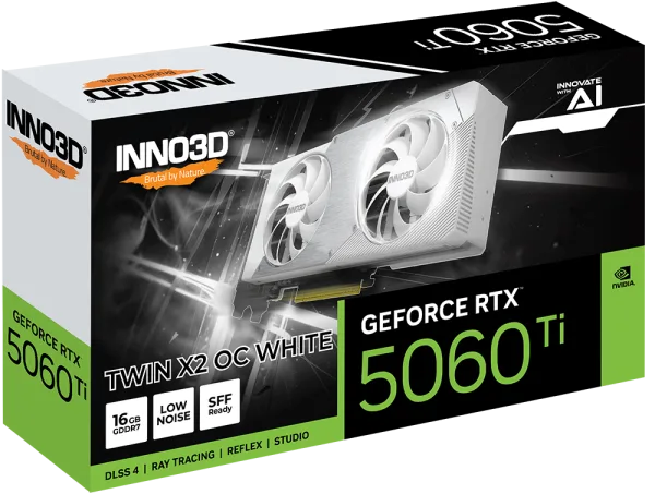 INNO3D GeForce RTX 5060 Ti TWIN X2 OC WHITE 16GB GDDR7 Graphics Card - N506T2-16D7X-191073W