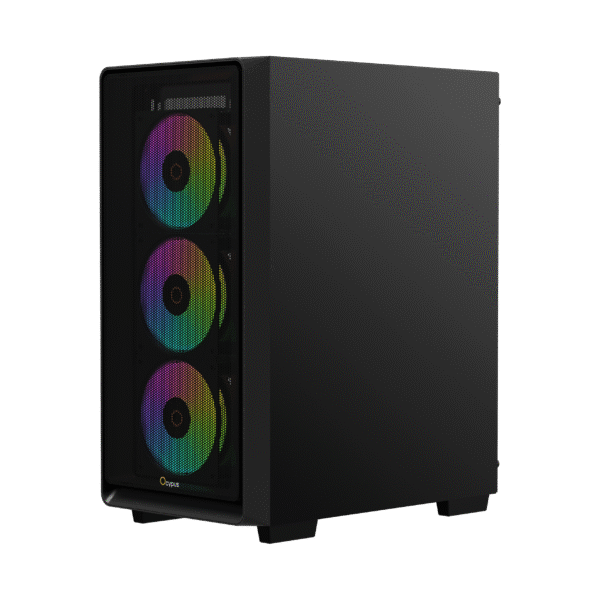 Ocypus GAMMA-C60-BKG400XX-GL Mid-Tower PC Case with Tempered Glass Side Panel and ARGB Fans - GAMMA-C60-BKG400XX-GL