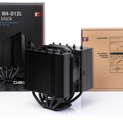 NOCTUA NH-D12L chromax.black 145mm Low-Profile CPU Cooler with NF-A12x25r PWM Fan - NH-D12L CH.BK