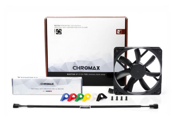 Noctua NF-S12A PWM chromax.black.swap 120mm Case Fan with Swappable Anti-Vibration Pads - NF-S12A PWM CH.BK.S