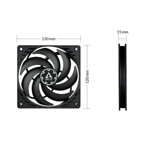 ARCTIC P12 Slim PWM PST 120 mm Low-Profile Case Fan Sleeve Bearing Black Single Fan or 3 Pack - ACFAN00187A