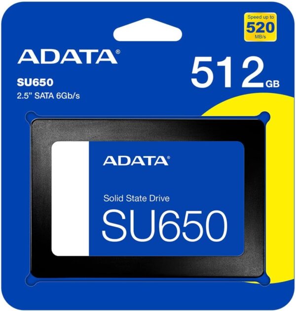 ADATA SU650 512GB SATAIII 3D NAND 2.5" SSD 520MB/s Read 450MB/s Write - AD-ASU650SS-512GT-R