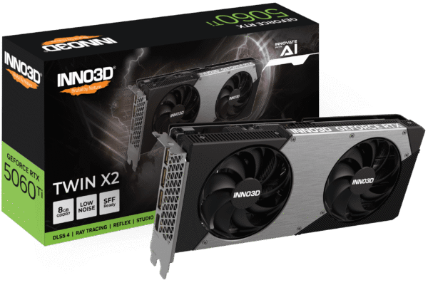 5060Ti_TWIN_X2_8GB_set_1 INNO3D GeForce RTX 5060 Ti TWIN X2 8GB GDDR7 128-bit Graphics Card - N506T2-08D7-193075N