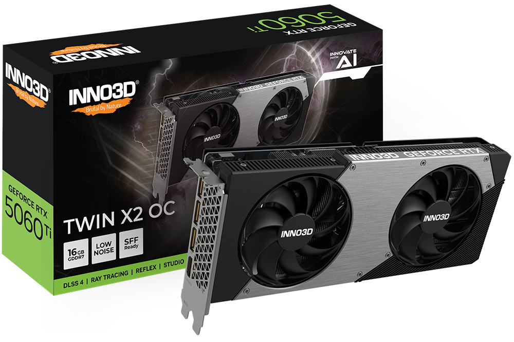 INNO3D GeForce RTX 5060 Ti TWIN X2 OC 16GB GDDR7 Graphics Card – N506T2-16D7X-191073N...
