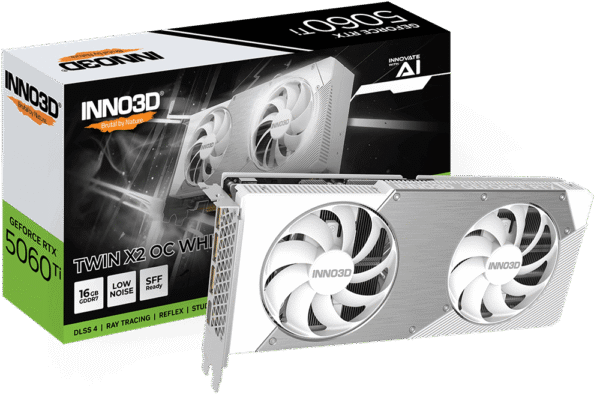 5060Ti_TWIN_X2_OC_WHITE_16GB_set_1 INNO3D GeForce RTX 5060 Ti TWIN X2 OC WHITE 16GB GDDR7 Graphics Card - N506T2-16D7X-191073W