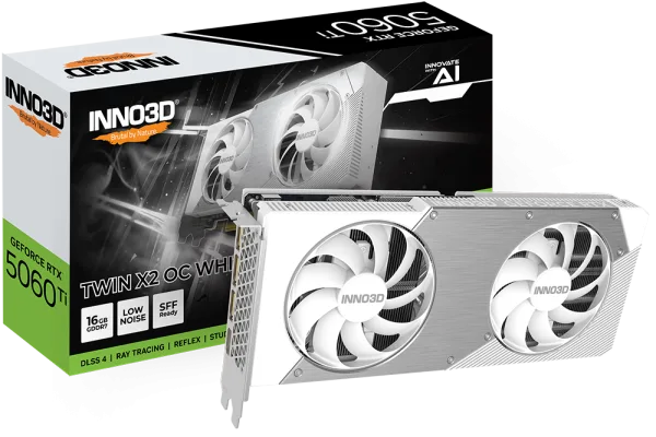 INNO3D GeForce RTX 5060 Ti TWIN X2 OC WHITE 16GB GDDR7 Graphics Card - N506T2-16D7X-191073W