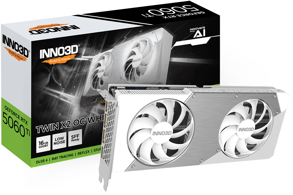 INNO3D GeForce RTX 5060 Ti TWIN X2 OC WHITE 16GB GDDR7 Graphics Card – N506T2-16D7X-191073W...
