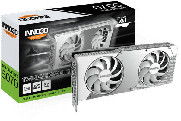 INNO3D GeForce RTX 5070 TWIN X2 OC WHITE 12GB GDDR7 Graphics Card - N50702-12D7X-195064W